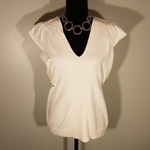 BCBG MAXAZRIA Off White Short Sleeve Sweater